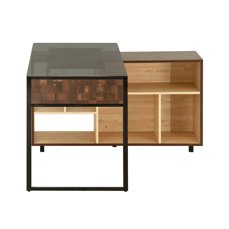 Multifunctional Design Computer Desks, L-Shape Corner Desk with Multiple Storage, Oak
