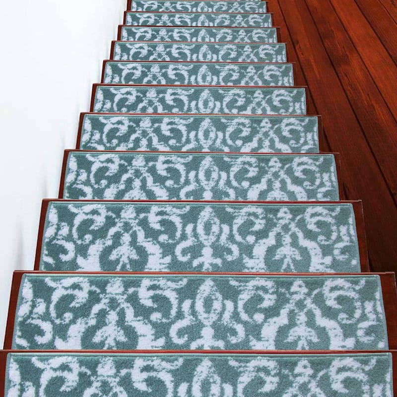 SUSSEXHOME Floral Collection Stair Treads 9 in. x 28 in. - 7-PACK - Teal