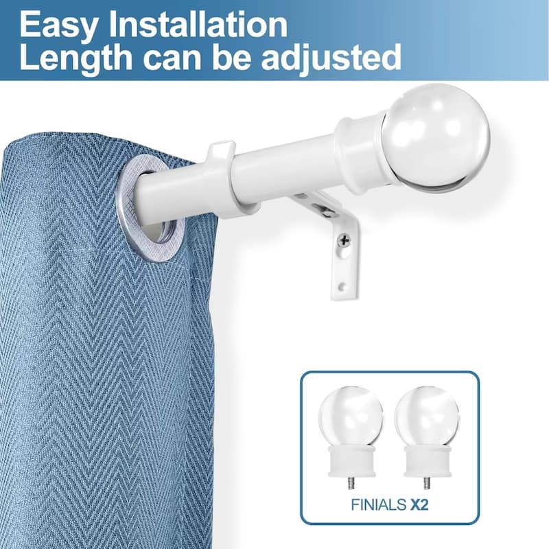 1-inch Diameter Crystal Ball Adjustable Single Drapery Curtain Rod