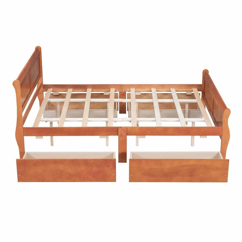 Wood Platform Bed with 4 Drawers and Streamlined Design