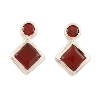 NOVICA Harmony in Red, Carnelian and garnet drop earrings - 0.6L*0.4w