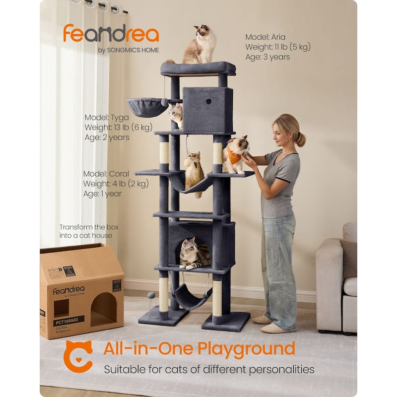 79.1 Inch Tall Cat Tree for Indoor Cats with Multilevel Design - 30.7"L x 18.9"W x 79.1"H