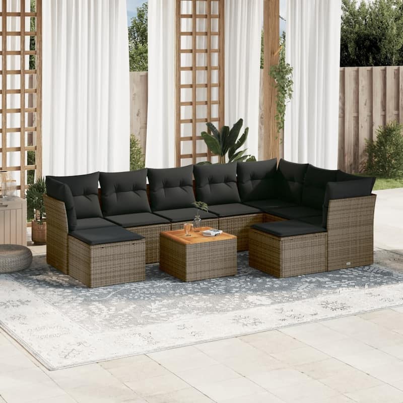 vidaXL Patio Sofa Set with Cushions Outdoor Furniture 10 Piece Poly Rattan - 24.4 x 24.4 x 27.2 - Grey