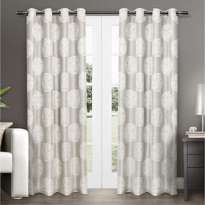 ATI Home Akola Medallion Linen Jacquard Grommet Top Curtain Panel Pair