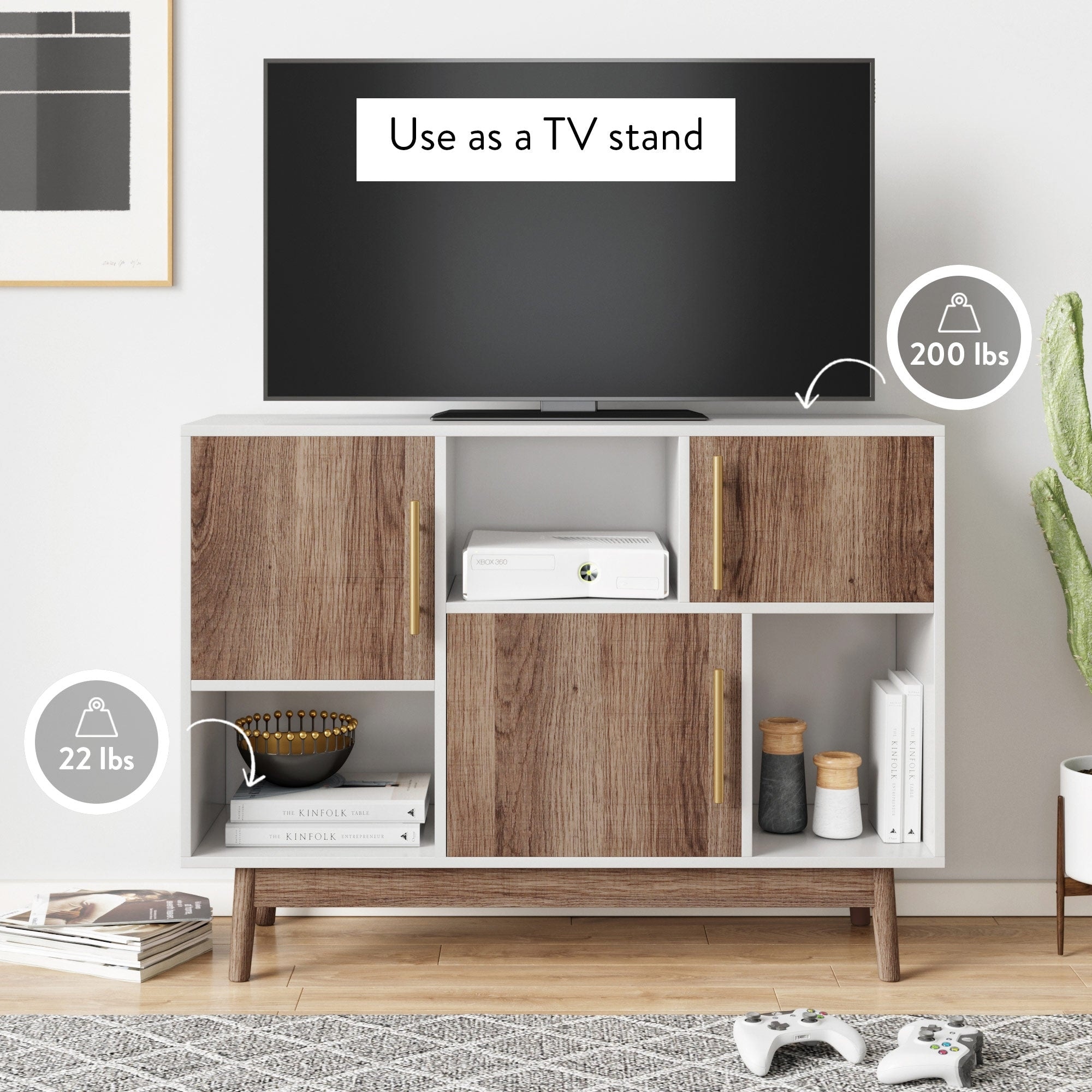 Nathan james ellipse brown cube storage on sale with display shelves and white cabinet doors