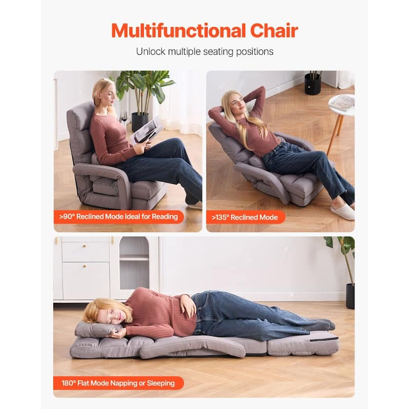 2-in-1 Foldable Floor Chair Bed with 5-Position Adjustable Backrest - 25.2" x 24" x 27.2"