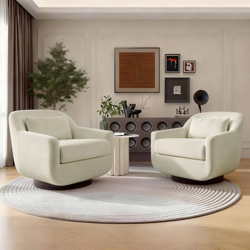 Chenille 360-Degree Swivel Chairs With Lumbar Pillow (Set of 2)