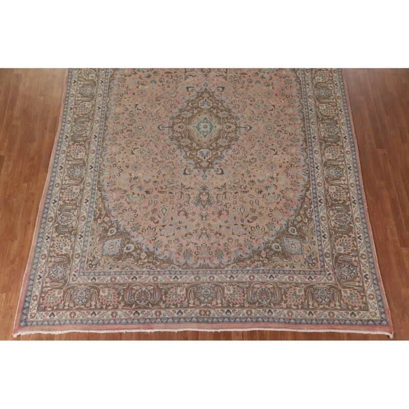 Hand Knotted Oriental 100% Wool Carpet Traditional Floral Pink Kashan Area Rug - 12' 5'' X 9' 5''
