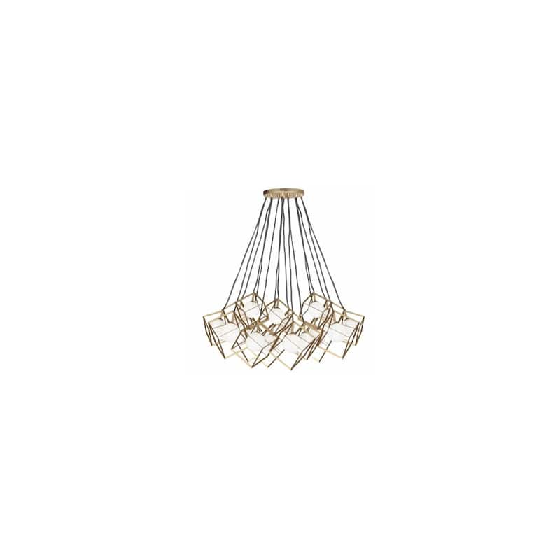 16 Light Baroque Pendant Chandelier, Gold Finish with White Glass Shades - 34.25