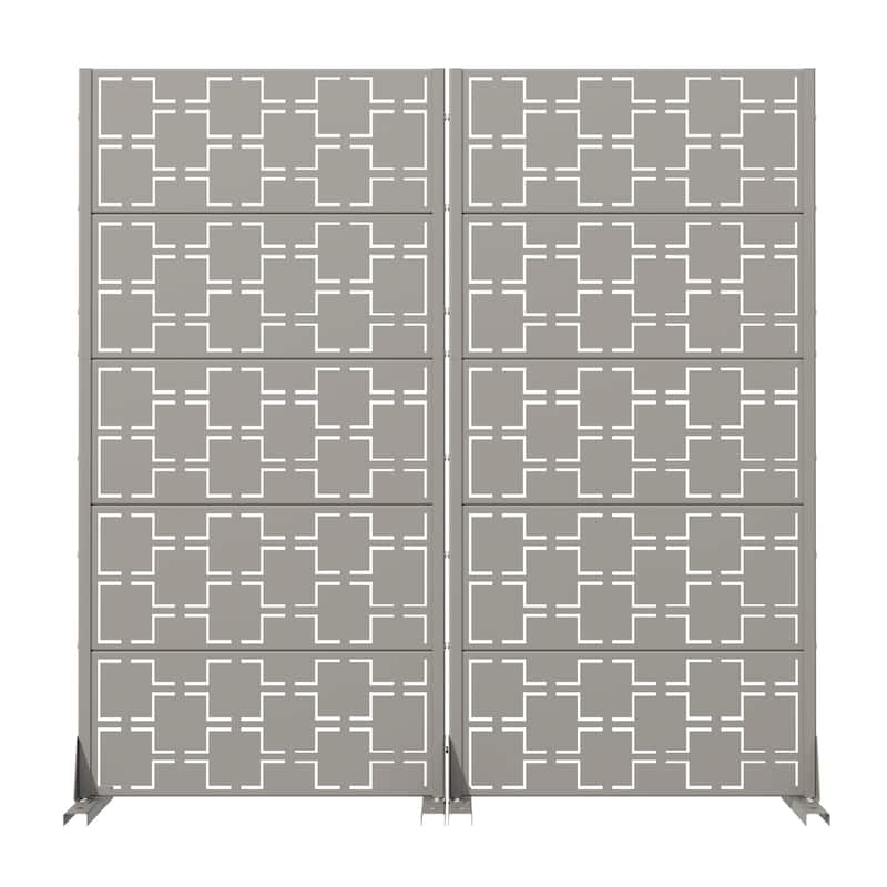 Outdoor Freestanding Metal Privacy Screen Decorative Garden Fence Set of 2