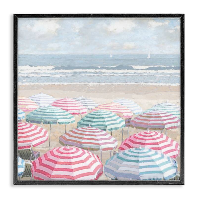 Stupell Bright Beach Umbrellas Scene Framed Giclee Art Design By Amber Sterling - 24 x 24 - Black