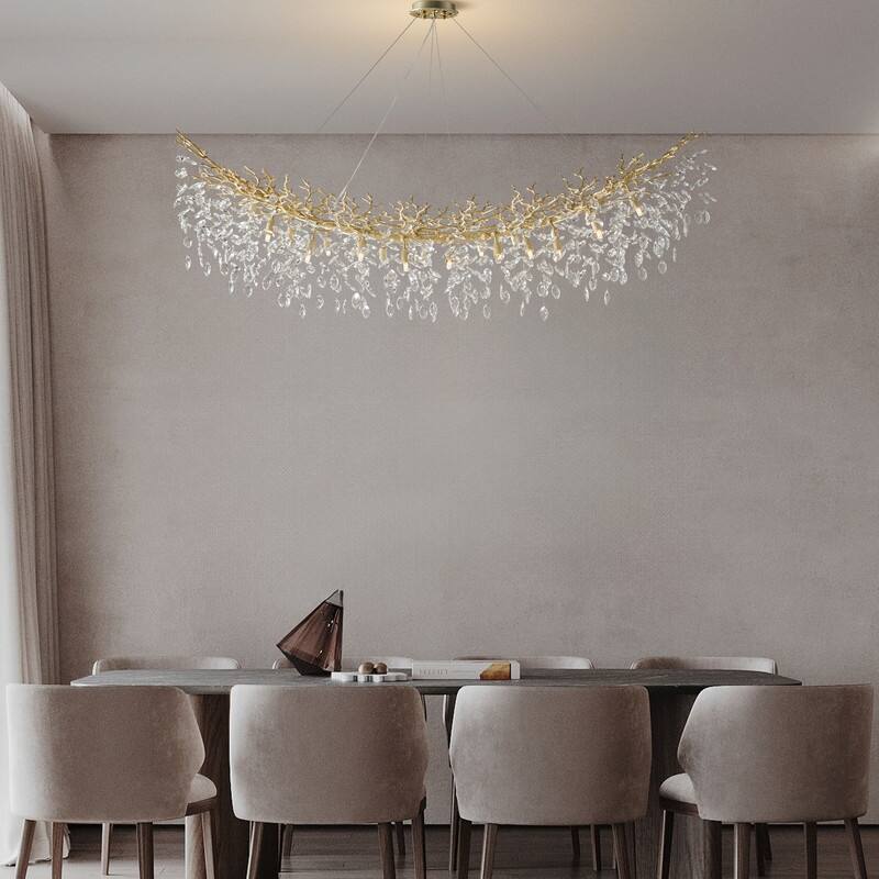 Modern Branch Crystal Linear Chandelier, 1100-1830mm Dining Pendant Light