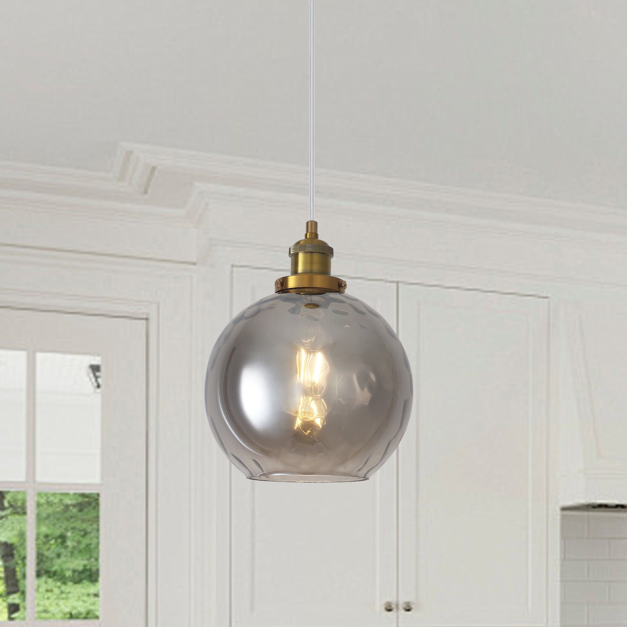 1-Light Glam Modern Metal Hanging Foyer Pendant Light with Glass Shade for Kitchen Island