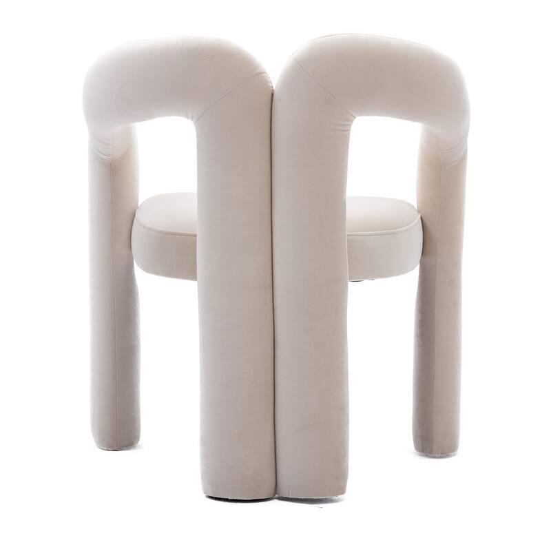 Beige Modern 25.2" Upholstered Accent Chair with Curved Circular Backrest and High-Density Foam (Set of 2)