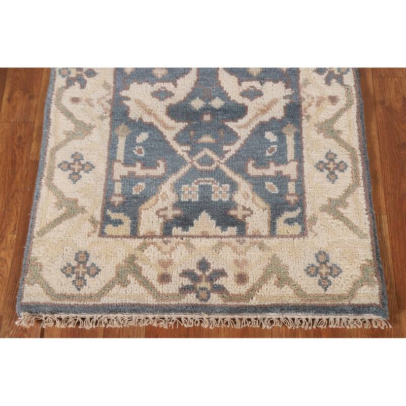 Blue Oushak Style Runner Rug Hand-knotted Wool Carpet - 2'6"x 8'0"