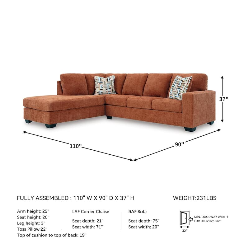 Signature Design by Ashley Aviemore 2-Piece Sectional with Chaise - 110"W x 90"D x 37"H
