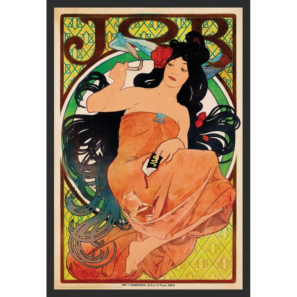 Job Yellow Alphonse Mucha Framed Art Poster - 24 x 36 Inch