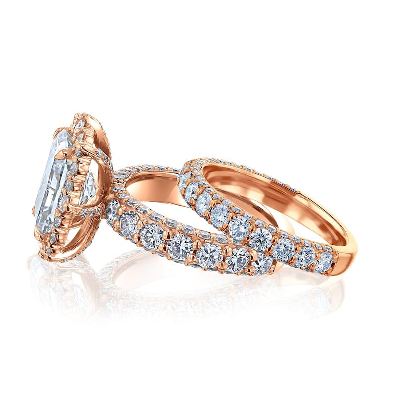 Kobelli 6 Carats Radiant Lab Grown Diamond Certified 14k Solid Gold Rococo Halo Comfort Fit Wide Simi Bridal Set