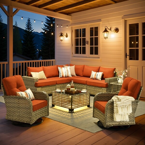 XIZZI 9-Piece Outdoor Wicker Patio Furniture Set with Swivel Chair