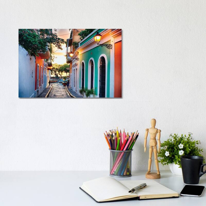 iCanvas "Old San Juan Street In Sunset Glow, Puerto Rico" by George Oze Canvas Print - 8x12x0.75