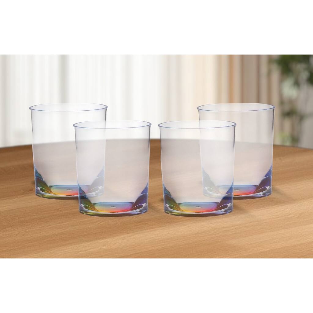 HomeRoots Set of Four Rainbow Geometric Acrylic Stemless Whiskey Glass - 3.50 in. x 3.93 in. x 3.50 in.