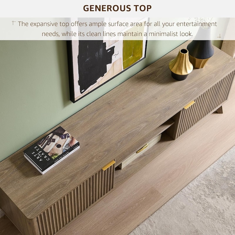 70" Modern Fluted TV Stand for Living Room, Wood Entertainment Center