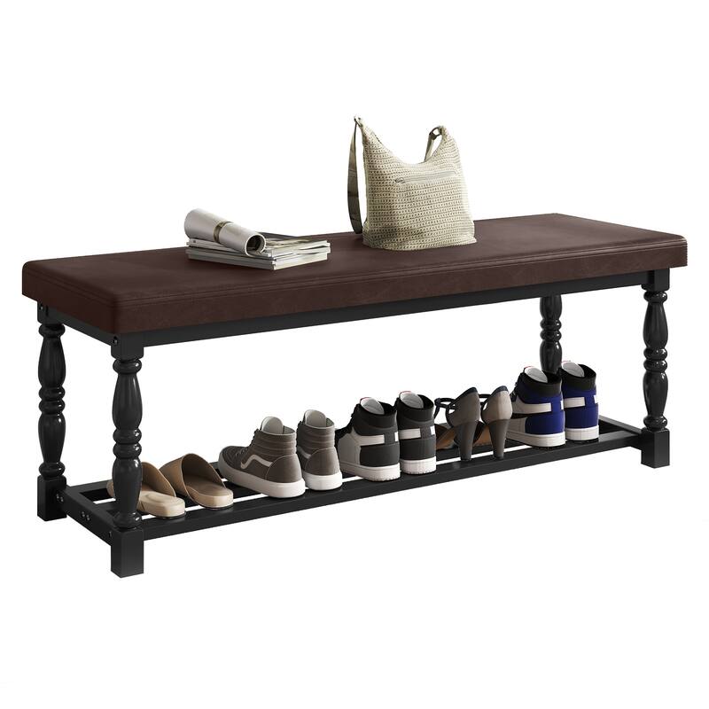 Moasis Entryway Shoe Bench with Cushioned Seat and 2-Tier Storage for Hallway