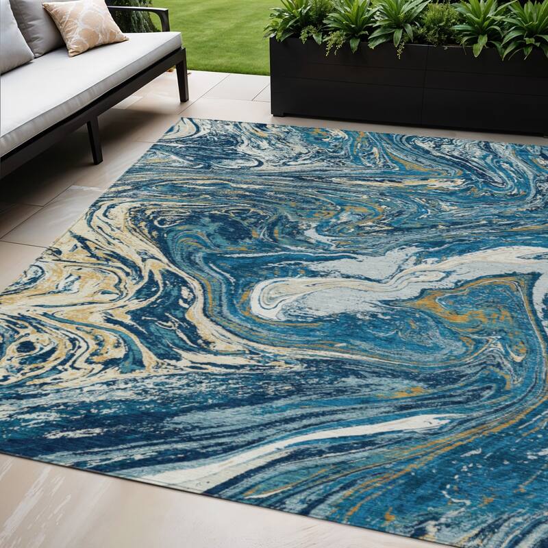HomeRoots Abstract Transitional Rectangle Outdoor Rug - 5' X 8'