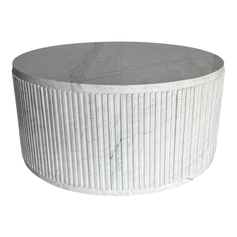 Marble Coffee Table Fluted Round Covered Outdoor Areas - 17" White - 36" x 36" x 17"