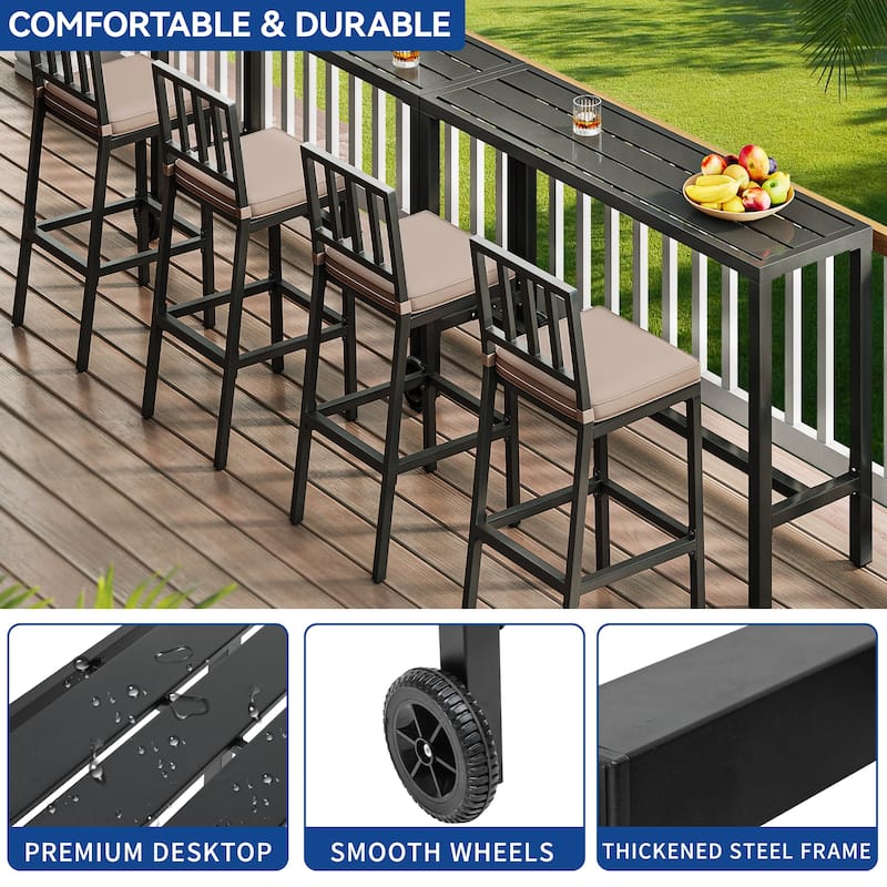 Outdoor Cushioned Bar Chairs Patio Dining Chairs with Vertical Stripe Set of 2