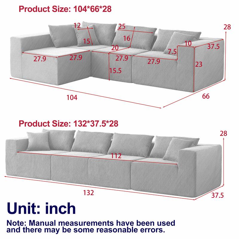 Floor Freely Combined Corduroy Modular Sleeper Sectional Sofa Set