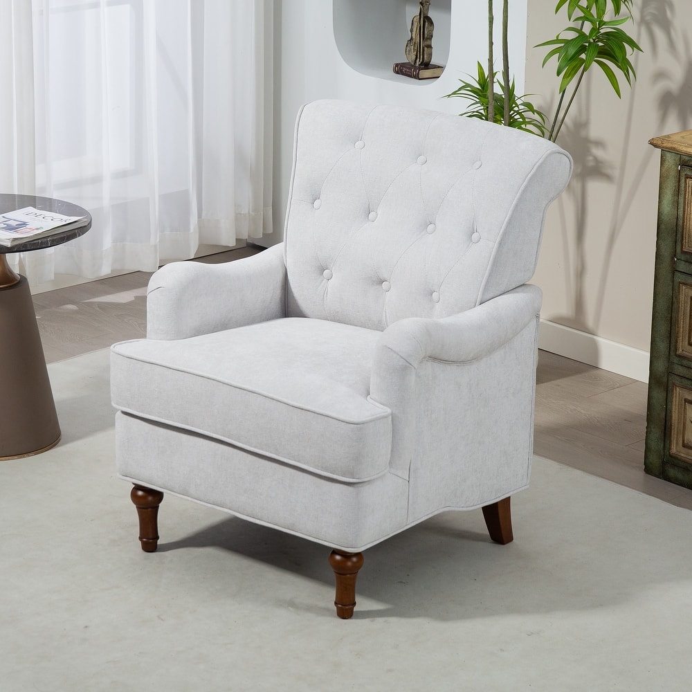 Accent Chair With Comfy Chenille Club Fabric,Comfy Upholstered Living Room Arm Chair,Springs Cushions & Retro Wooden Legs