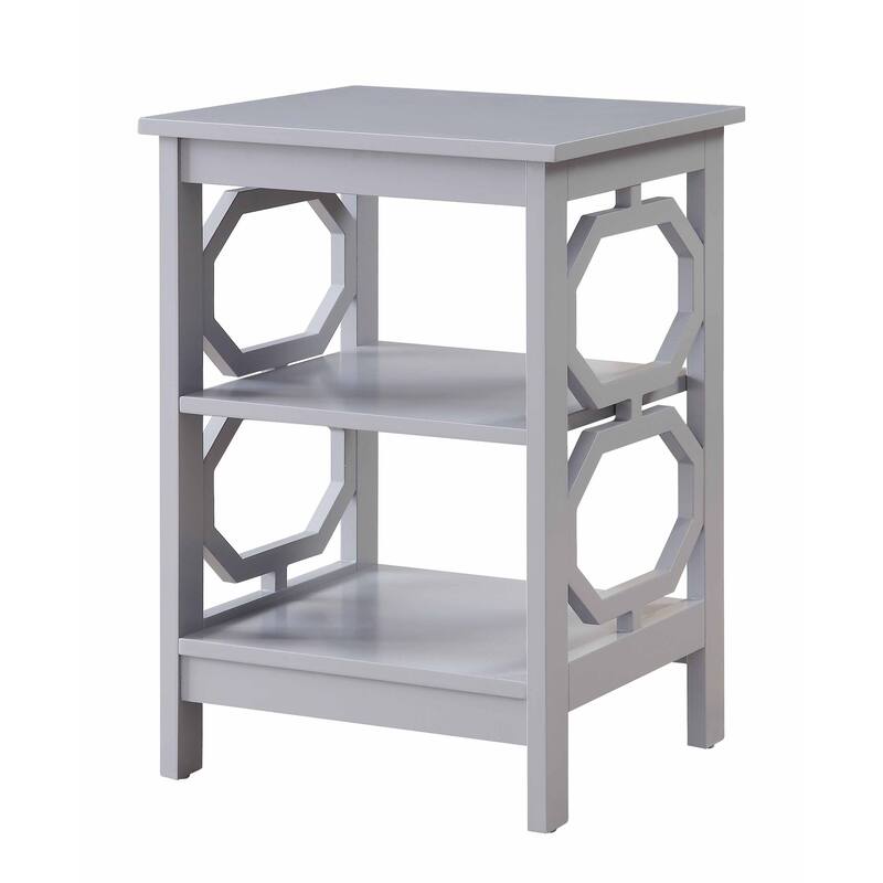 End Table with Octagon Cutouts and Three Shelves, Stylish Geometric Accent Side Table for Living Room Storage and Home Décor