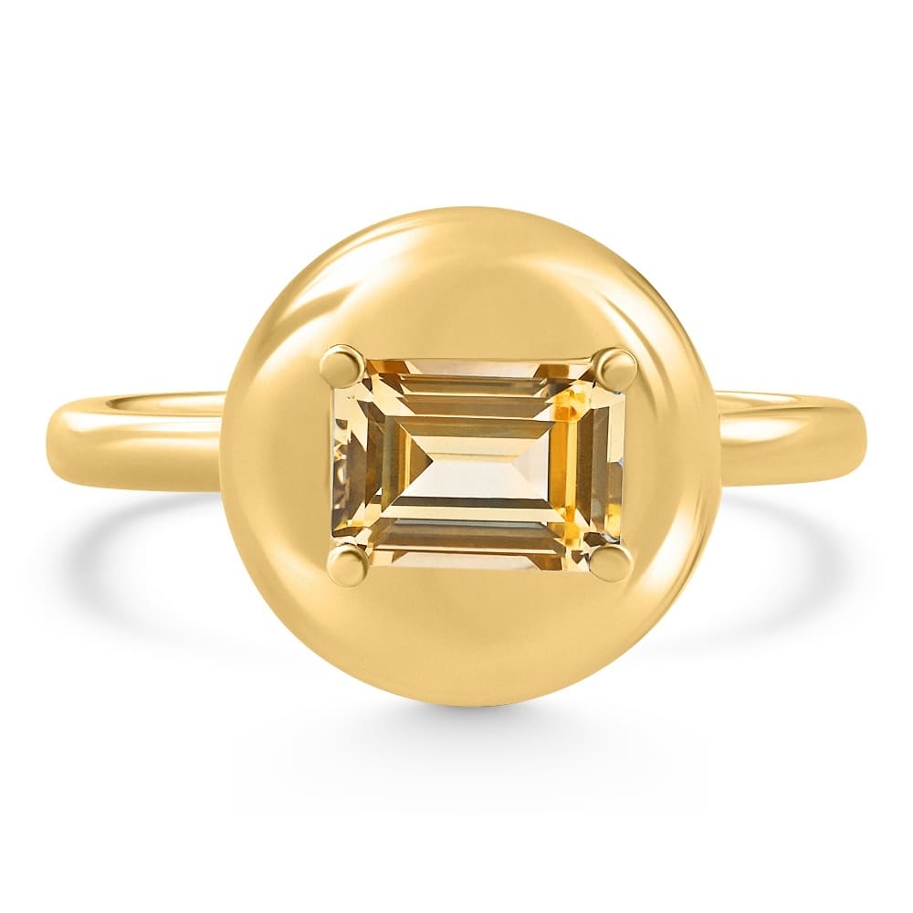 Bliss Diamond Candy Button Yellow Gold Emerald Cut Citrine Ring