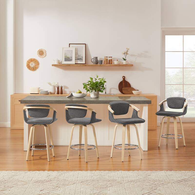Art Leon Poplar Wood and Upholstered Swivel Barstool