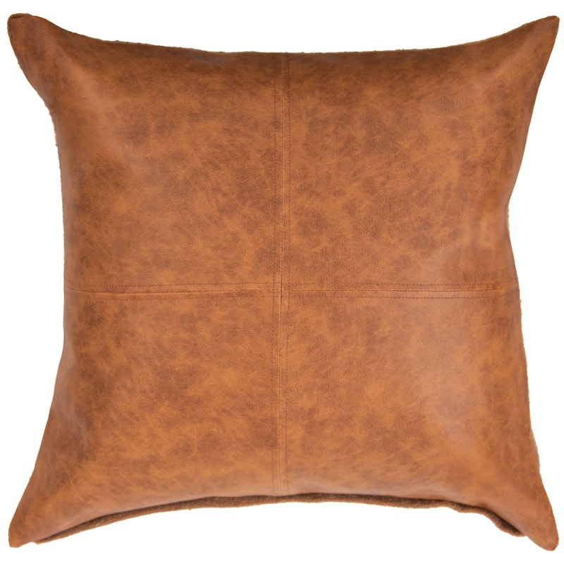 Rizzy Home Vegan Leather Stitched Throw Pillow, 20x20