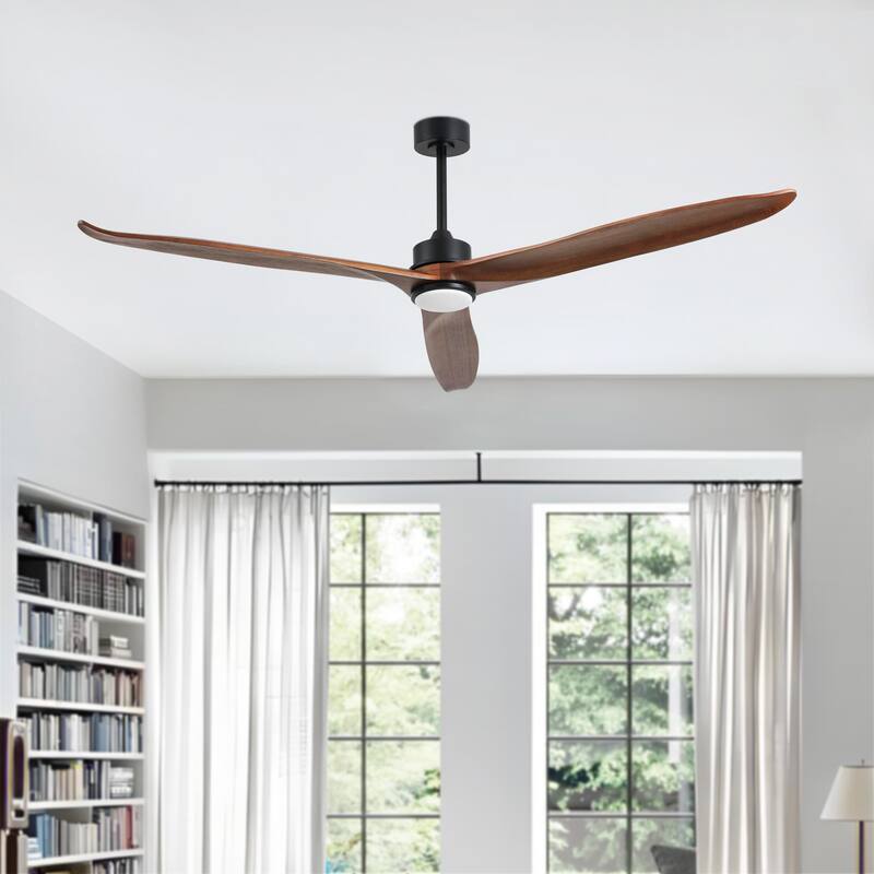 72" 3-Blade Solid Wood Ceiling Fan with LED Light and Remote Control - Black/Walnut