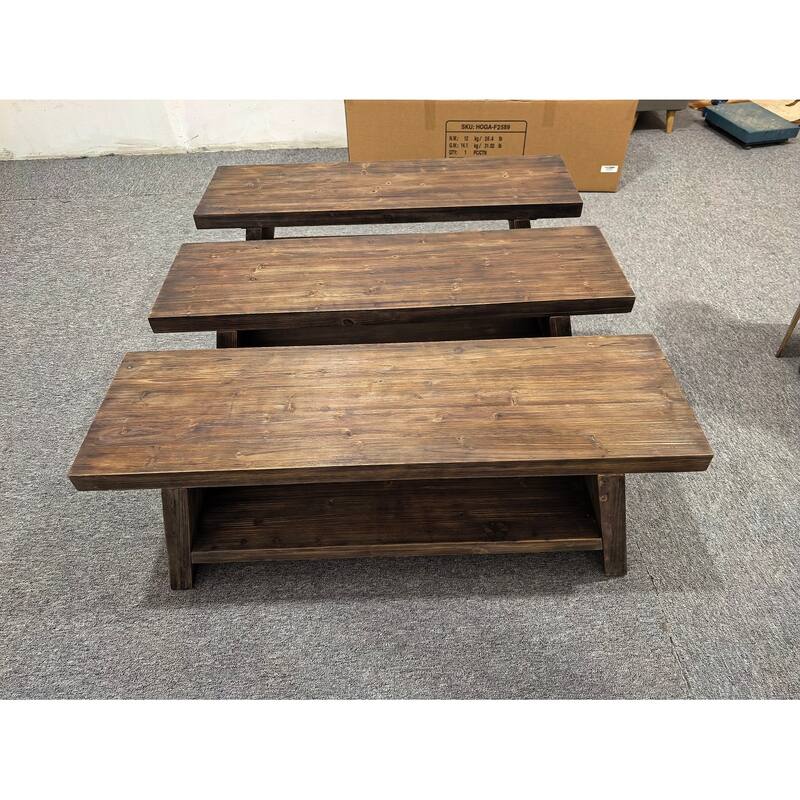 Solid Wood Entryway Bench, 2-Tier Shoe Bench with Open Shelves - Rustic Brown