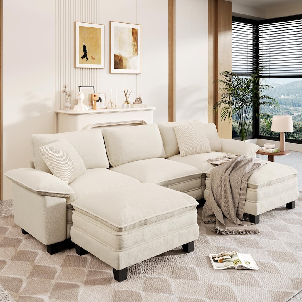 MAISON ARTS Modular Cloud Sectional Sofa, Comfy L- or U-Shaped Couch with Ottomans & Pillows, 4–6 Seat Living Room Sofa