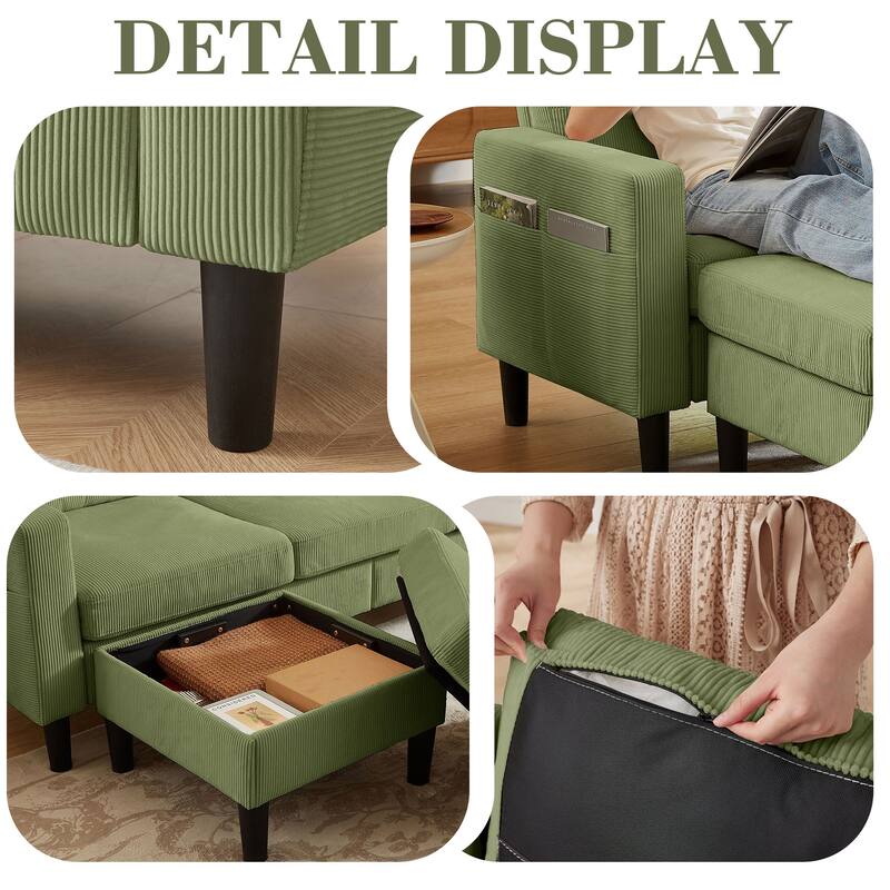 3 Pieces Corduroy Living Room Set with Sofa ,Storage Ottoman and Chair