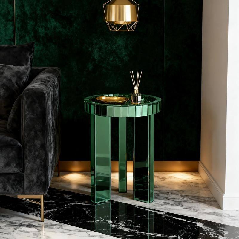Modern Round Glass End Table with Tray Top