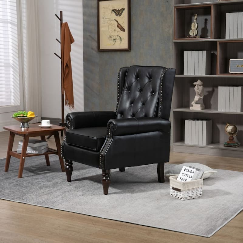 Wood Frame Armchair, Modern Accent PU Leather Chair Lounge Chair for Living Room