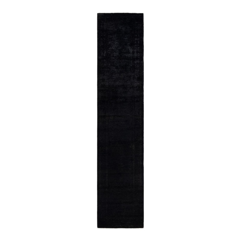 Overton Hand Knotted Wool Vintage Inspired Modern Contemporary Overdyed Black Runner Rug - 3' 0" x 14' 4"
