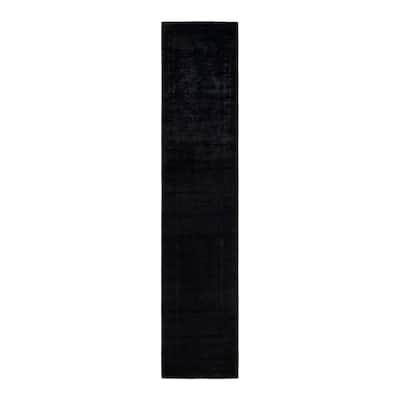 Overton Hand Knotted Wool Vintage Inspired Modern Contemporary Overdyed Black Runner Rug - 3' 0" x 14' 4"