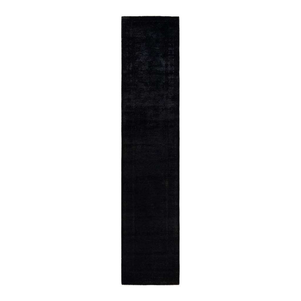 Overton Hand Knotted Wool Vintage Inspired Modern Contemporary Overdyed Black Runner Rug - 3' 0" x 14' 4"