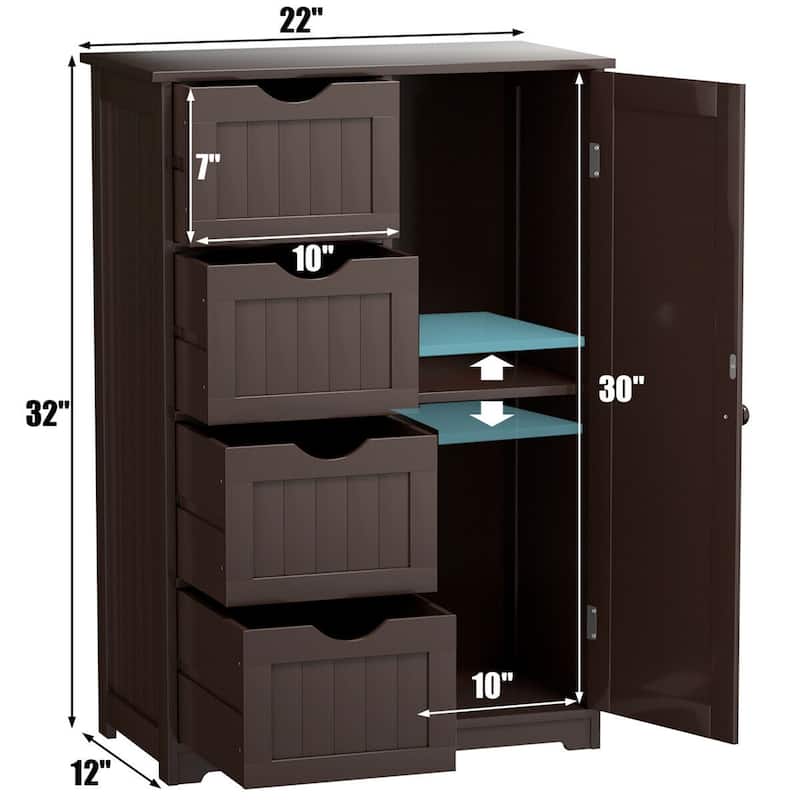 Gymax Wooden 4 Drawer Free Standing Bathroom Floor Cabinet Adjustable - See Details