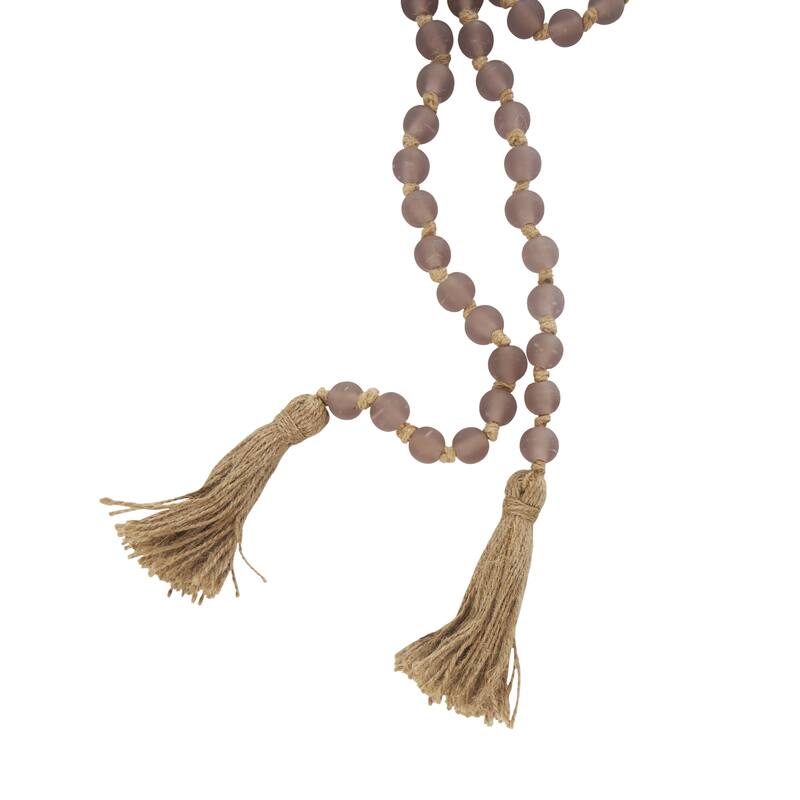 Glass Handmade Round Long Frosted Beaded Garland with Tassel with Knotted Brown Jute - Various Colors - Roche River Decor