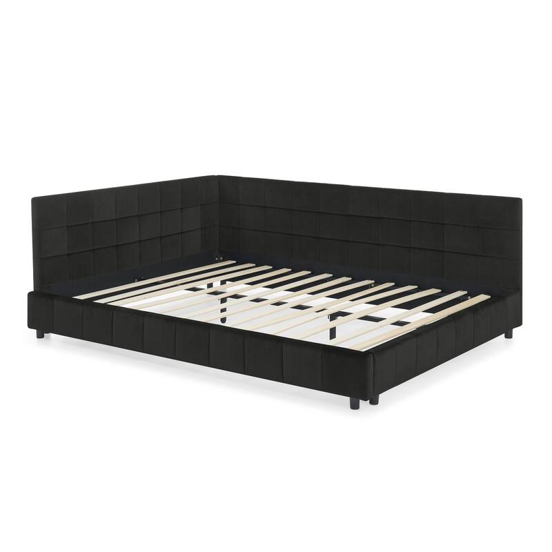 Queen Size Upholstered Velvet Daybed with Backrest and Armrests, Multi-Functional Sofa Bed