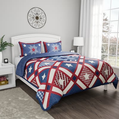 2- or 3-Piece Quilt Set - Hypoallergenic Polyester Microfiber Patriotic Americana Print Blanket with Sham by Windsor Home