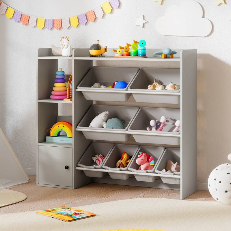 Costway Kids Toy Storage and Bookshelf, Wooden Bookcase with 4 Small - See Details